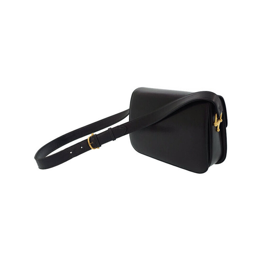Celine leather shoulder tone black horse gold carriage motif bag